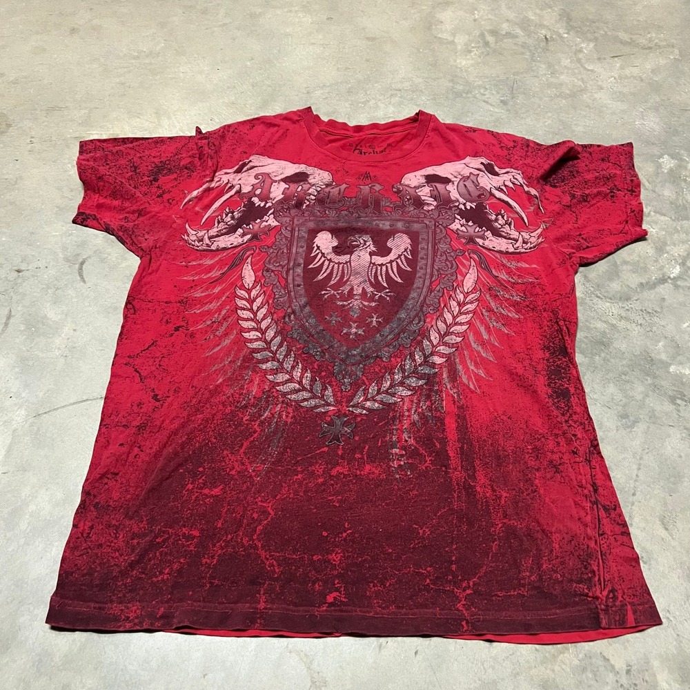 Archaic by Affliction Mens XL Red Distressed Graphic T-Shirt Eagle Skull MMA Y2K